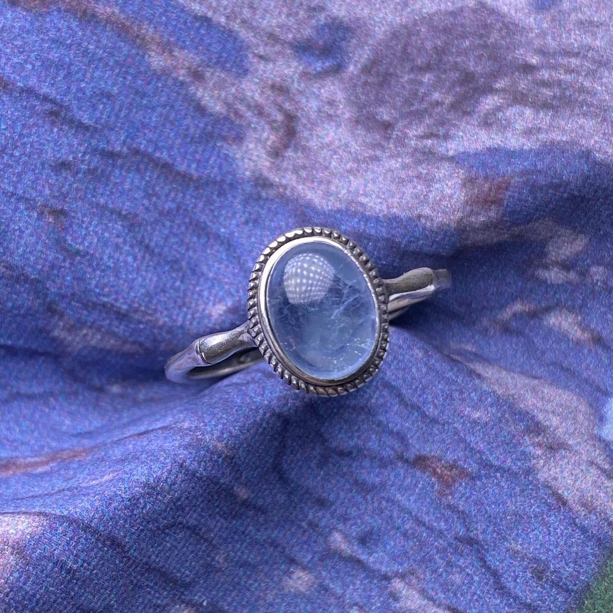 Anello in acquamarina S in argento intarsiato con semplice castone vintage in stile nodo di bambù nepalese, gioiello da donna, cristallo trasparente_voghion.com