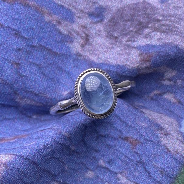 Anello in acquamarina S in argento intarsiato con semplice castone vintage in stile nodo di bambù nepalese, gioiello da donna, cristallo trasparente_voghion.com