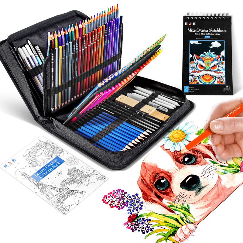 Set di matite colorate a base di olio H&B da 142 pezzi con album da disegno e libro da colorare – Forniture artistiche di alta qualità per artisti e studenti_voghion.com