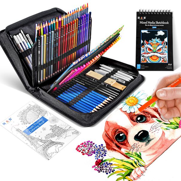 Set di matite colorate a base di olio H&B da 142 pezzi con album da disegno e libro da colorare – Forniture artistiche di alta qualità per artisti e studenti_voghion.com