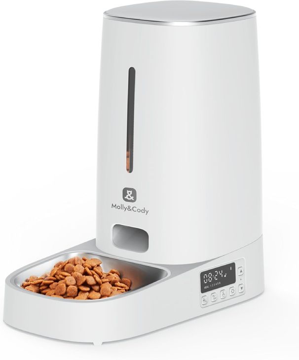 BALOU Futterautomat Für Katzen & Hunde (4L Behälter, automatischer Futterspender für Trockenfutter, Fütterung nach Zeitplan, LED-Anzeige, Tasten_voghion.com