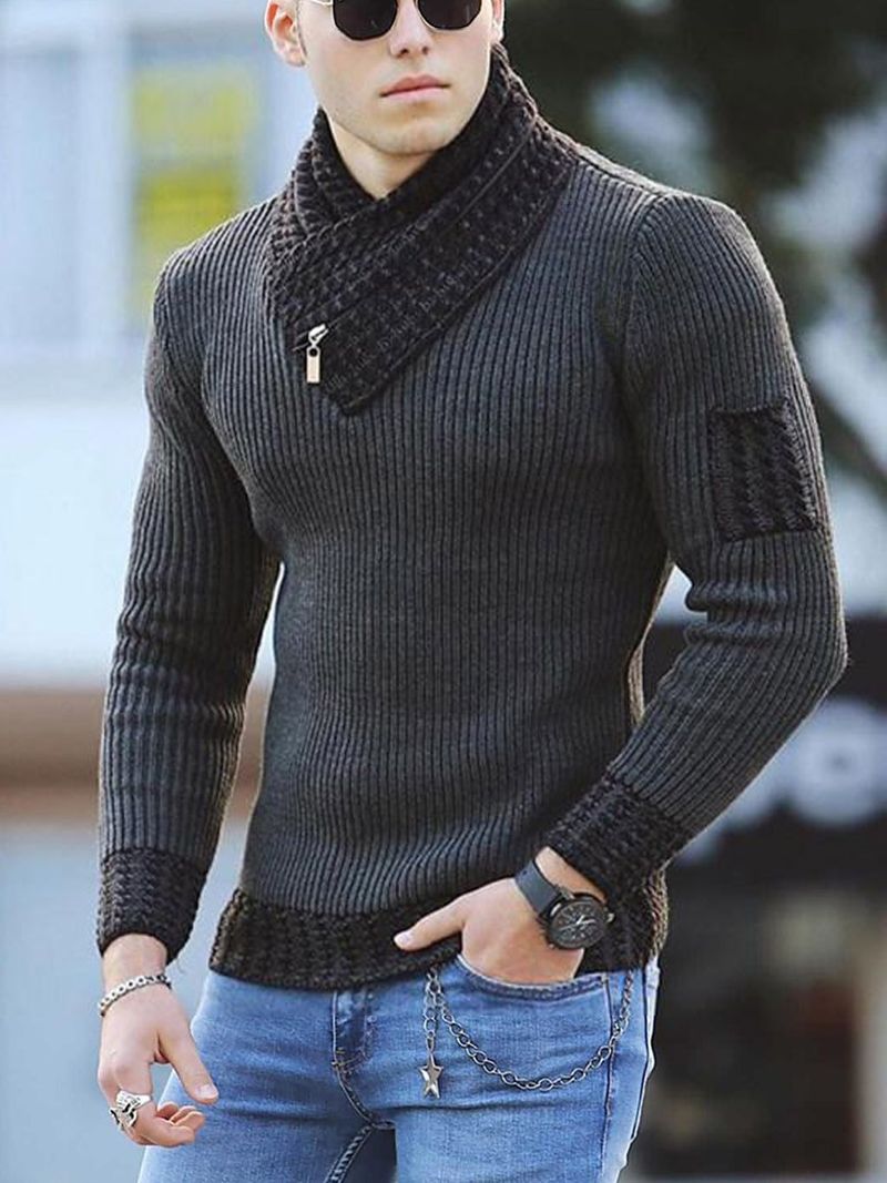 2023 autunno nuovi uomini pullover collo alto color block maglieria moda maglioni da uomo_voghion.com