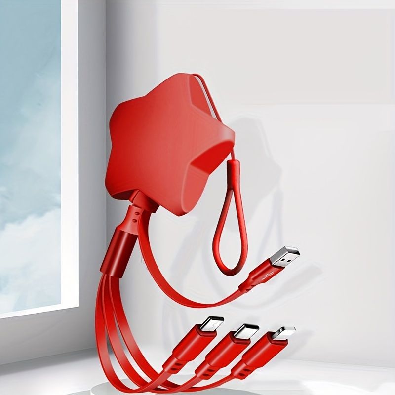 1 Stück 3-in-1 Pentagramm-Schnellladekabel, einziehbar – Universal USB-C auf Micro USB für iPhone 12/11/X/XS/XS Max, für Samsung, für Xiaomi, Huawei_voghion.com