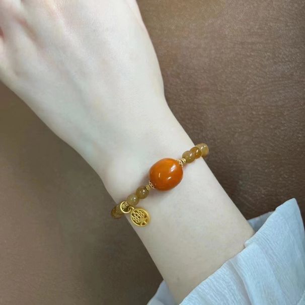 Caramel Color With Gold Plated Pendant Elastic Bracelet Gift For Best Friend Girlfriend_voghion.com