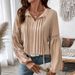 2025 New Spring Autumn European And American Elegant Temperament Top Cross-Border Lace V-Neck Solid Color Pleated_voghion.com