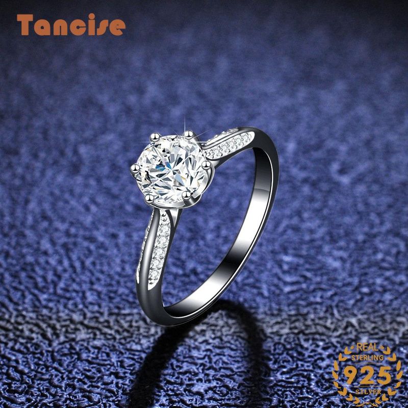 Tancise Classic Moissanite Sølv Ring Dame Smykker Bryllup Løfte Party Gift_voghion.com