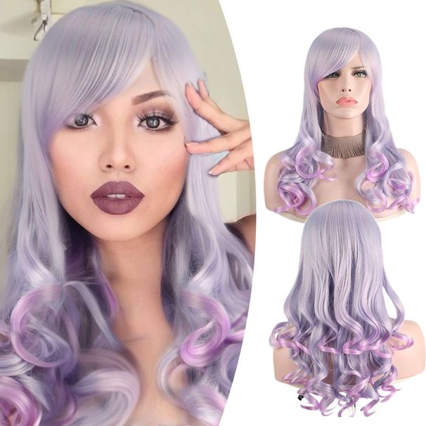 Anxin Neues Produkt, lange, violette, lockige Cosplay-Perücken aus Kunsthaar für den täglichen Gebrauch oder für Halloween-Partys_voghion.com