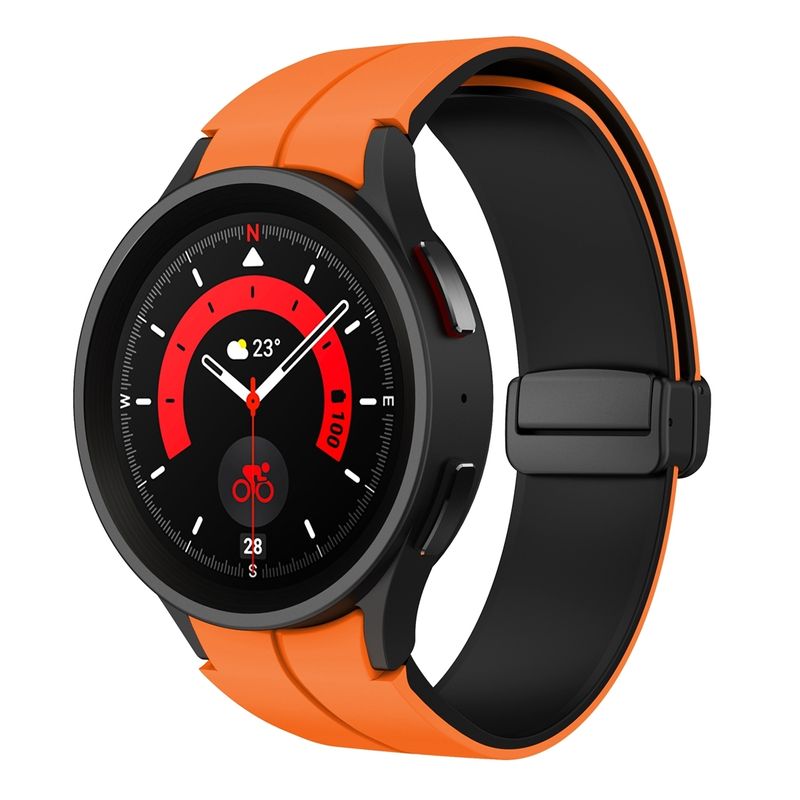 Samsung Galaxy Watch 6/6 klasiskajam divkrāsu magnētiskai salokāmai sprādzes silikona pulksteņa siksniņai (oranža+melna)_voghion.com