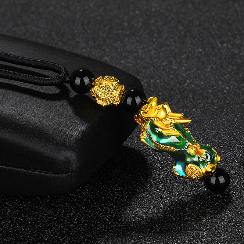 ciondolo in oro da uomo e da donna, smalto cambia colore sensibile alla temperatura, fortunato piqiu 3D, sabbia dura in oro, collana placcata in oro_voghion.com
