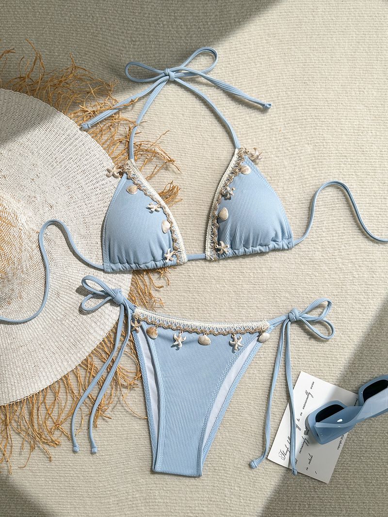 Damenbekleidung Badeanzug Damen New Shell Bikini Triangle Cup Sexy Neckholder Strap Lace Up Badeanzug_voghion.com