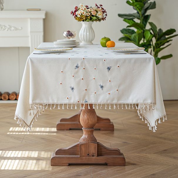 Waterproof & Stain-Resistant Cotton Linen Tablecloth – Boho Chic Embroidery, Vintage Floral Design For Dining Table, Desk, Coffee Shop_voghion.com