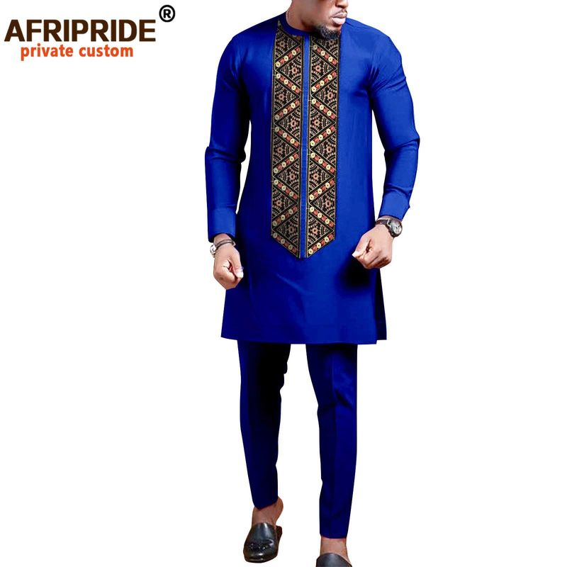 Men's Clothing African Ethnic Solid Color Cotton Men's Casual Jacket + Pants_voghion.com
