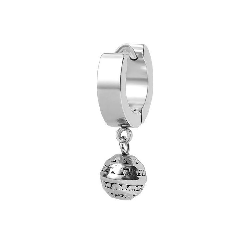 Retro round bead earrings stainless steel men's earrings hip hop earrings_voghion.com