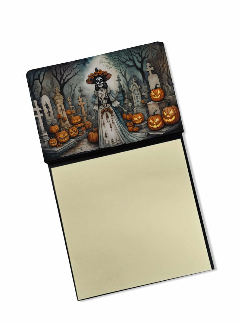 NEW La Catrina Skeleton Spooky Halloween Sticky Note Holder Refillable Dispenser Self-Sticky Note Pads, Memo Pads Blank Desk Accessories_voghion.com