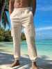 Four Seasons Cotton And Linen Casual Cuffs Multi Pocket Drawstring Solid Color Loose Large Size Trousers_voghion.com