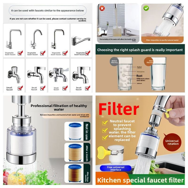 Faucet Universal Kitchen Rotating Water Purifier Household New Model Dual Filter Splash-Proof Shower_voghion.com
