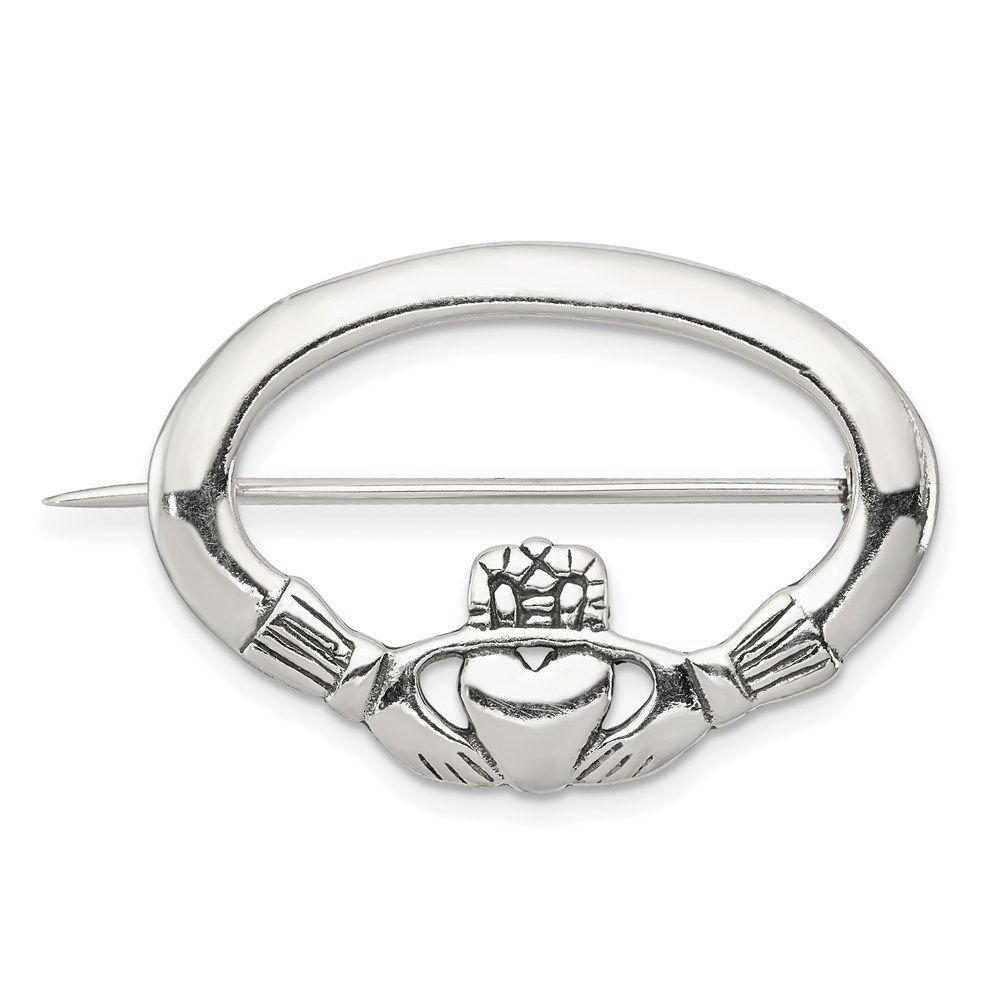 Sterling Silver Antiqued Claddagh Pin_voghion.com