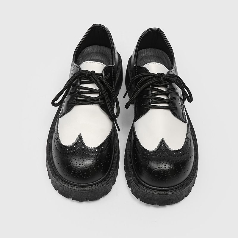 Men's Brogue Low-Top Dress Shoes With Thick Sole & Height Increase - Round Toe Casual Oxford Shoes_voghion.com