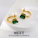 Women's earrings fashion popular emerald square pearl earrings for women French retro niche high-end non-fading earrings_voghion.com