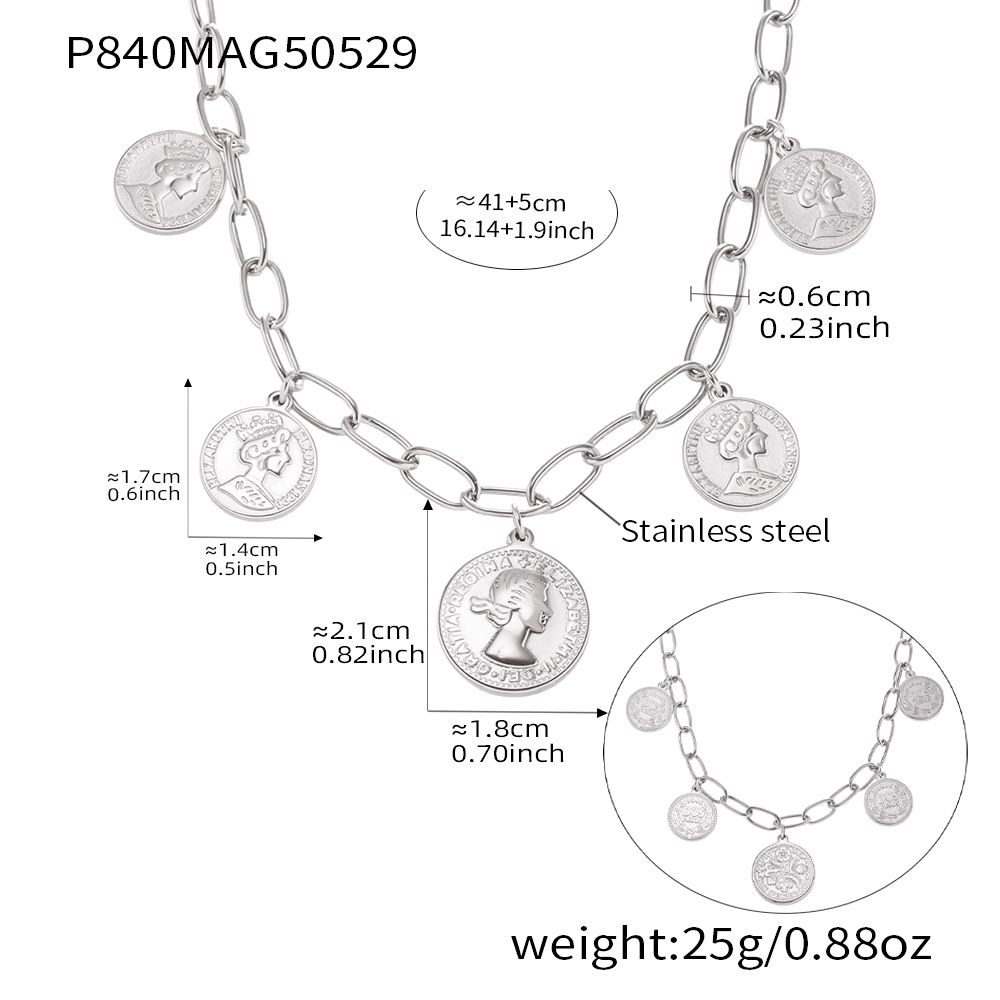 Square Candy Queen Elizabeth Image Carving Round Pendant Clavicle Chain Women's Stainless Steel Luxury Necklace_voghion.com