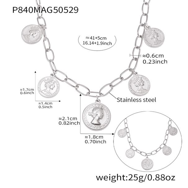 Square Candy Queen Elizabeth Image Carving Round Pendant Clavicle Chain Women's Stainless Steel Luxury Necklace_voghion.com