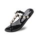 Women's Summer Simple Flat Flip-Flops With Pearl Decoration, Trendy Toe-Post Sandals_voghion.com