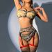Neues dreiteiliges Strumpfband aus Camouflage-Netzgewebe mit Beinring, sexy Dessous-Set_voghion.com