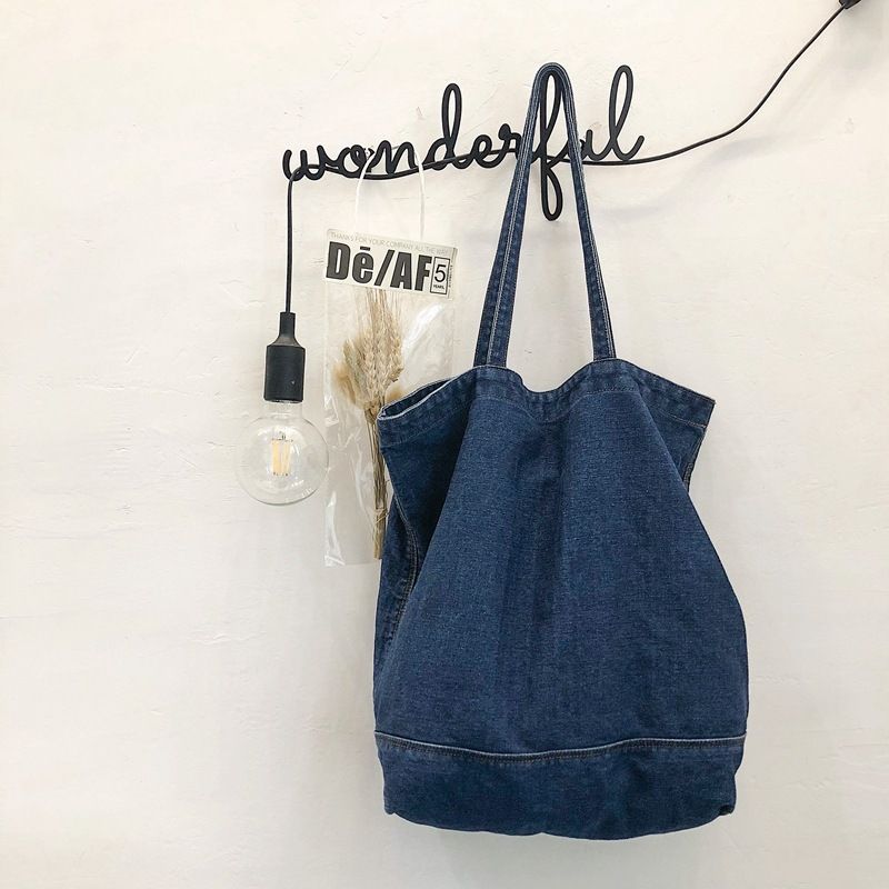 Sac en toile denim Harajuku, version japonaise et coréenne, sac à bandoulière simple pour femme, grande capacité, couleur unie, pour étudiant_voghion.com