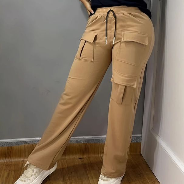Women's Clothing Casual Temperament Versatile Solid Color Simple Big Pocket Overalls Trousers_voghion.com
