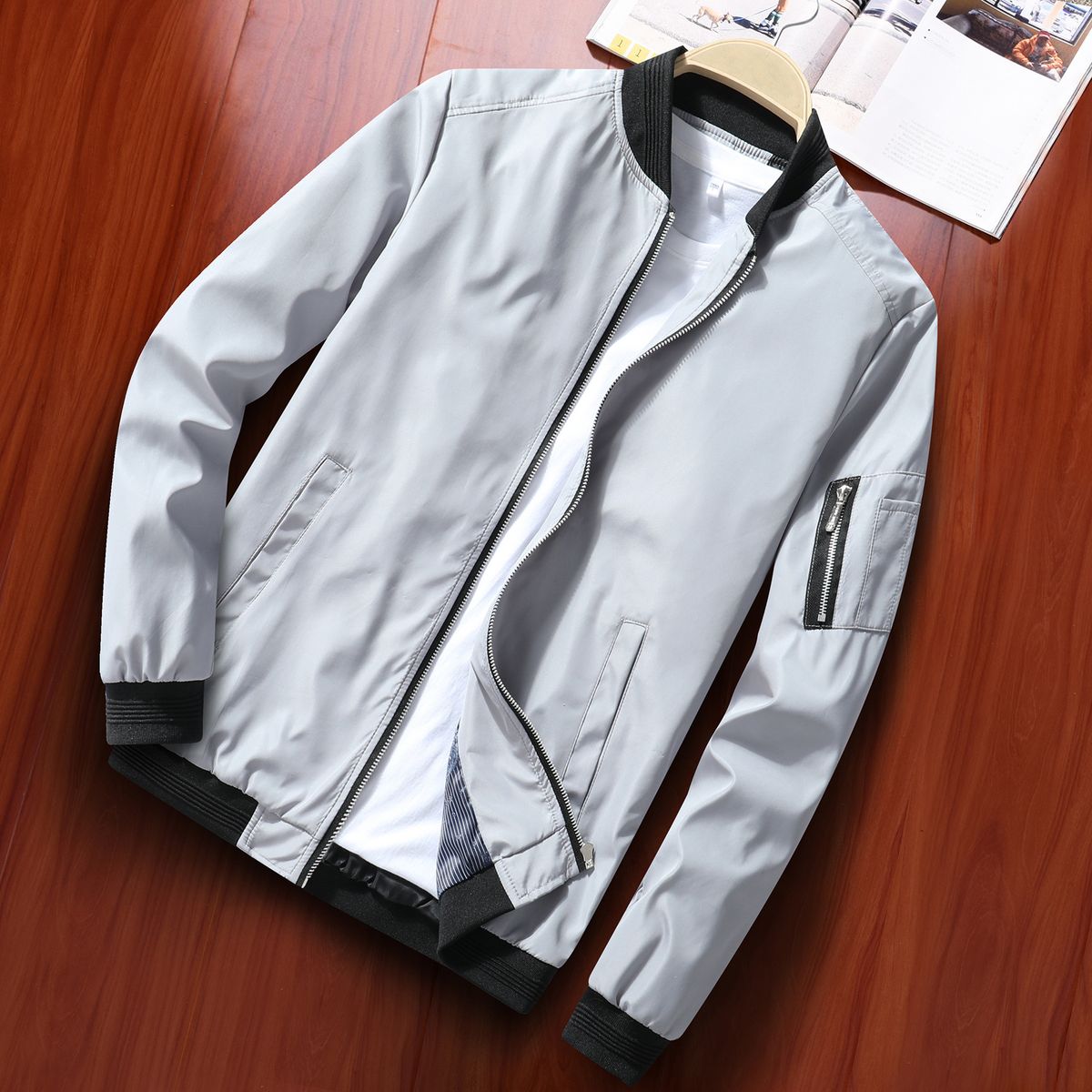 Straight European Size Spring Autumn Men's Baseball Coat Youth Slim Fit Flight Jacket Men_voghion.com