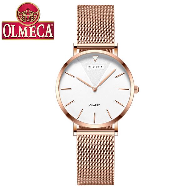 OLMECA Damenuhr, schlichtes Design, wasserdicht, mit Mesh-Armband, Quarzwerk_voghion.com