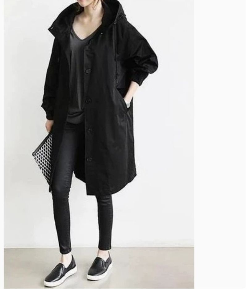 Eleganter, lässiger, langärmliger Trenchcoat in mittlerer Länge für Damen – stilvolle, lockere Passform mit Gürtel in der Taille und Knopfverschluss, vielseitige saisonale Oberbekleidung_voghion.com