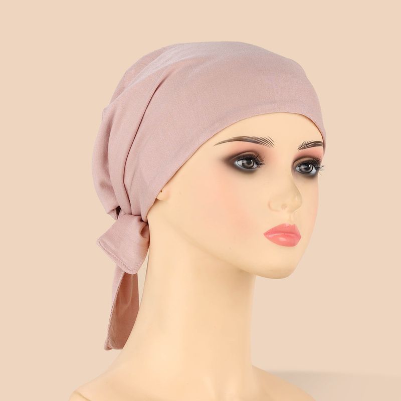 Hijab de satén de algodón modal para mujer, gorro con encaje elástico de color liso, pañuelo para la cabeza ajustable_voghion.com