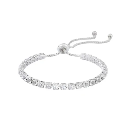 Elegantes Tennisarmband-Set mit weißem Zirkonia | Verstellbare Zugkette | Ein- und zweireihiges Diamant-Design_voghion.com