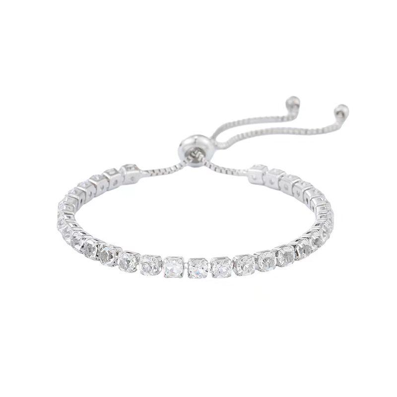 Elegant Tennis Bracelet Set With White Zirconia | Adjustable Pull Chain | Single & Double Row Diamond Design_voghion.com