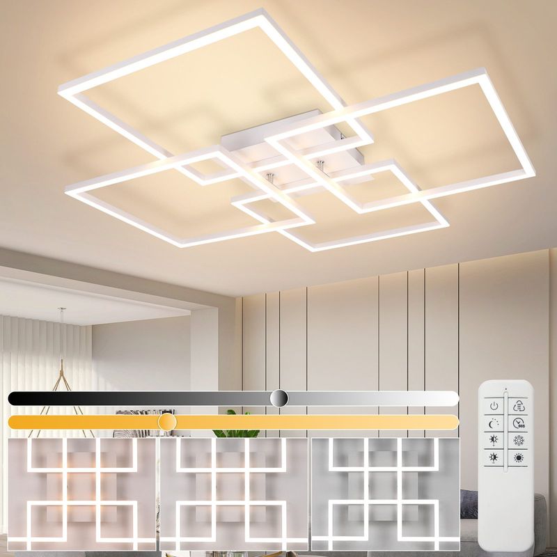 Deckenlampe Wohnzimmer LED Deckenleuchte-Küchenlampe Mit Fernbedienung Modernes Design 3000K - 6500K Schlafzimmerlampe 48W Geometrisch Deckenbeleuchtung_voghion.com