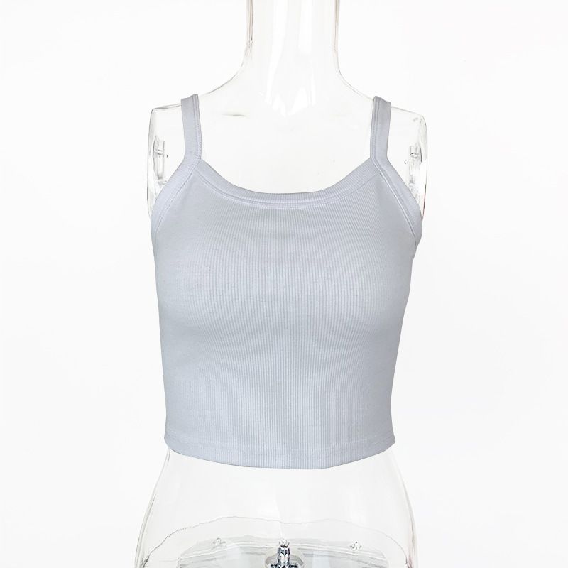 Damenbekleidung Damen Ins Niche Threaded Strick-Hosenträgertop Kurze Nabel-freie Slim Fit U-Ausschnitt Innenweste_voghion.com