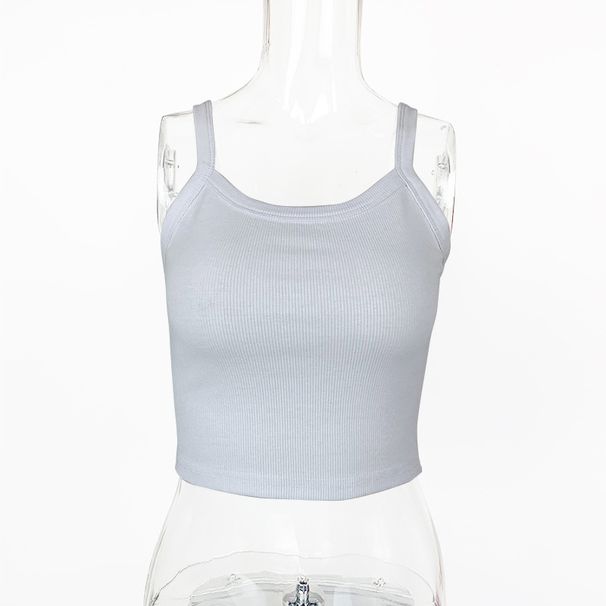 Damenbekleidung Damen Ins Niche Threaded Strick-Hosenträgertop Kurze Nabel-freie Slim Fit U-Ausschnitt Innenweste_voghion.com