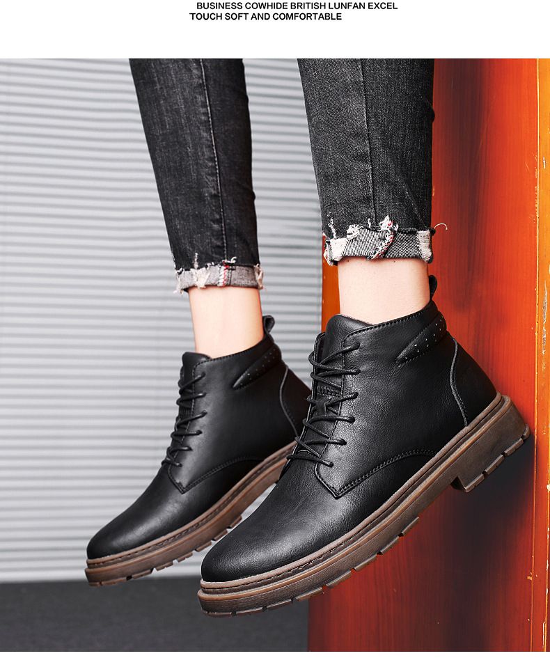 Bottes Martin décontractées pour hommes, chaussures en polaire, tige moyenne, noires, montantes, bottes d'outillage_voghion.com