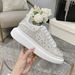 Rhinestone-Studded M.c.Q.u.e.e.n White Sneakers New Surface Genuine Leather Diamond Tail Platform Thick Sole Height-Increasing_voghion.com