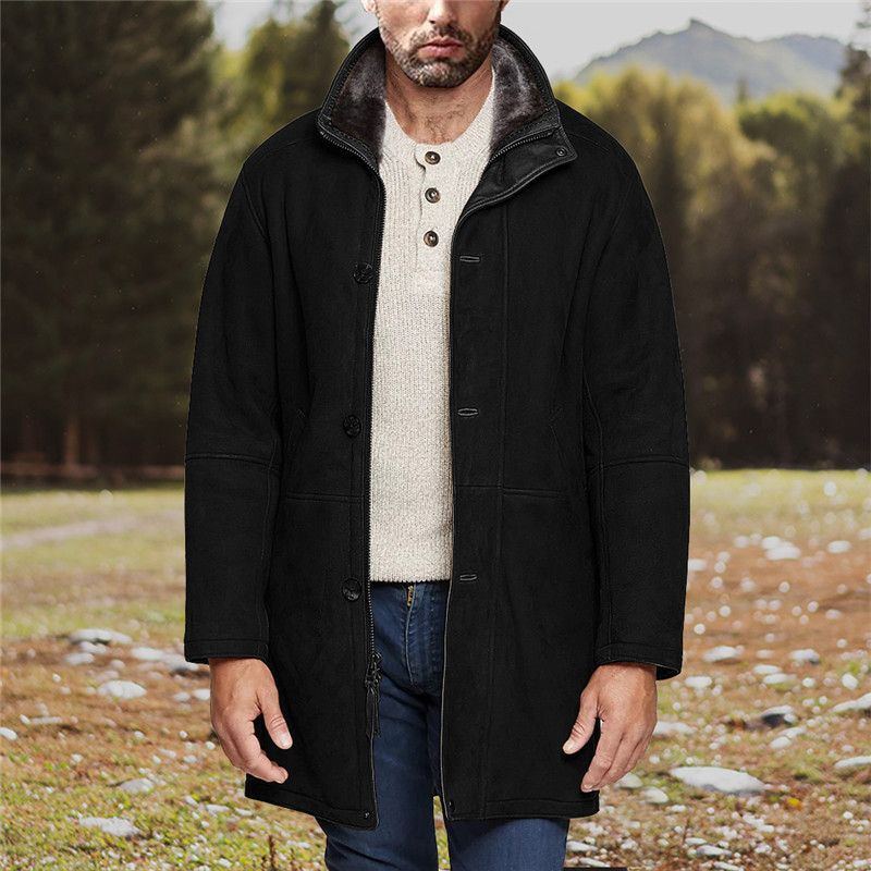 Men's medium and long fur one woolen coat coat_voghion.com
