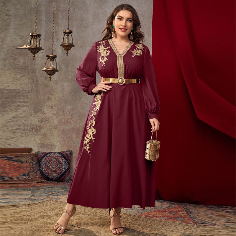 Robe trapèze ample taille haute à col en V pour femme, tenue décontractée à la mode, grande taille_voghion.com