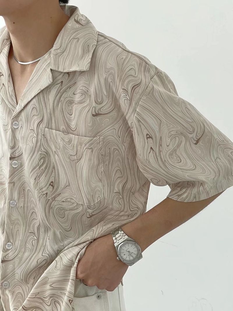 Unbeatable Quality Ice Silk Ancient Hanging Wave Pattern Short Sleeved Flower Men In Summer, Loose Casual Beach Cuban Collar Shirt For_voghion.com