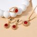 Women's Jewelry Set K Gold Plated Temperament Copper Inlaid Ruby Zircon Necklace Ring Earrings Jewelry Set_voghion.com