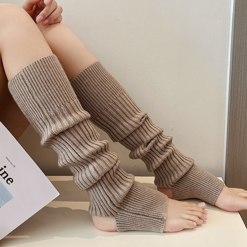 Herfst en winter dikke voetstapelsokken yoga beenwarmers effen kleur dames warme voetbedekking_voghion.com