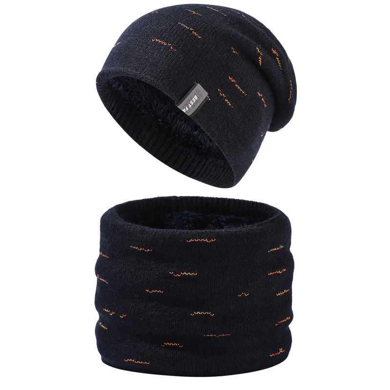 Acessórios de vestuário em estoque Chapéu de lã de malha forrado de lã de inverno Big Head Chapéu de pescoço elegante para homens Conjunto de duas peças_voghion.com