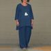 Set da due pezzi da donna in cotone e lino moda casual di grandi dimensioni irregolare a maniche lunghe pantaloni a gamba larga_voghion.com