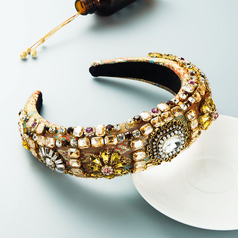 Fascia unisex in stile barocco, cerchietti pesanti e traforati, spugna spessa, ricamo, bordo largo, accessori per capelli_voghion.com