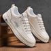 Men's Breathable Casual Sneakers - Lightweight Slip-On White Shoes For Summer, Fashionable Low-Top Lace-Up Loafers With Comfortable EVA Insole_voghion.com