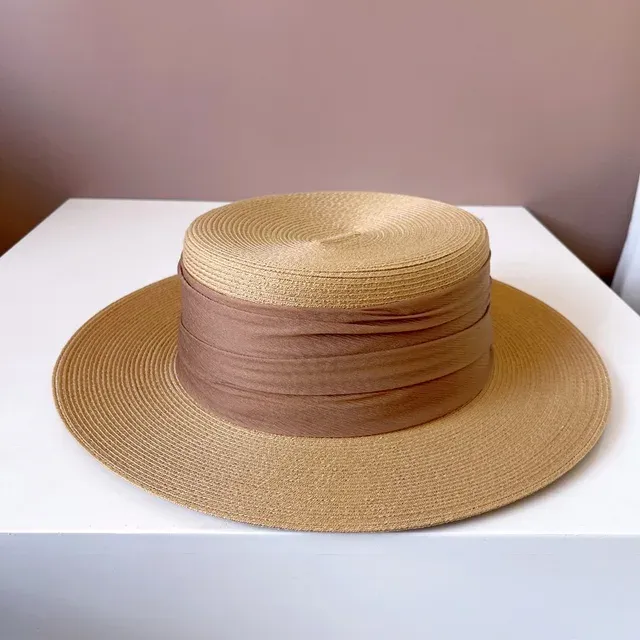 Mode europäischen amerikanischen Retro-Band breite Krempe Hüte für Frauen elegante flache Top Mode Strand Cap Qualität Hochzeit Sombrero_voghion.com